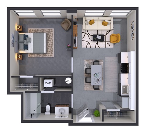 Floor plan for 1 bed, 1 bath, 507 sqft